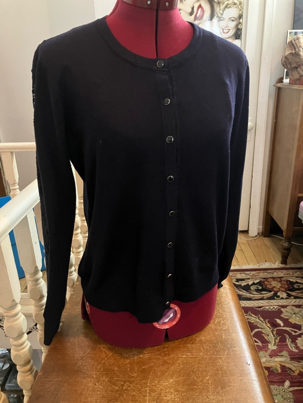 Classic Black Crewneck cardigan Button-Front Women's Sweater